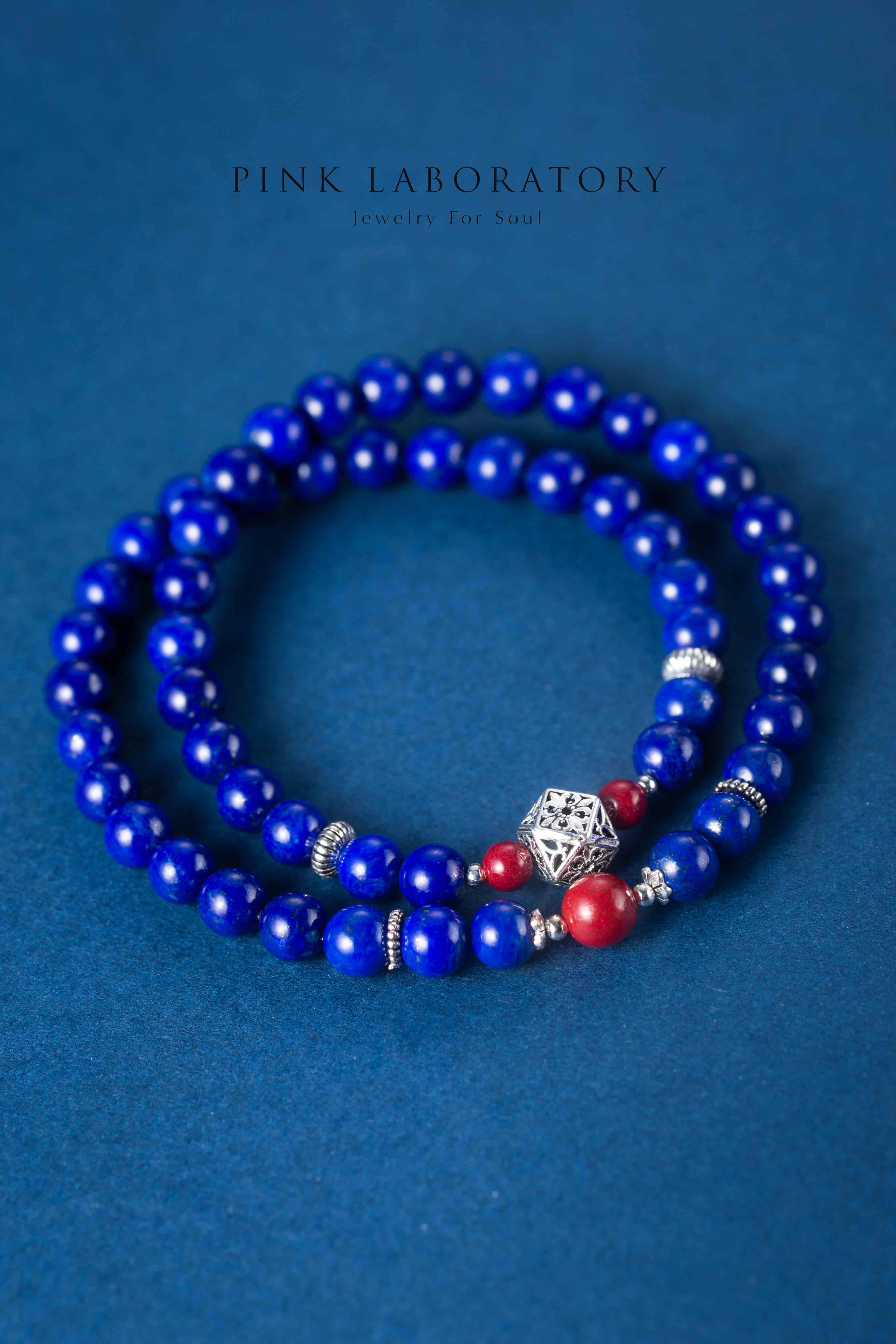 青金石硃砂925純銀雙圈手鍊