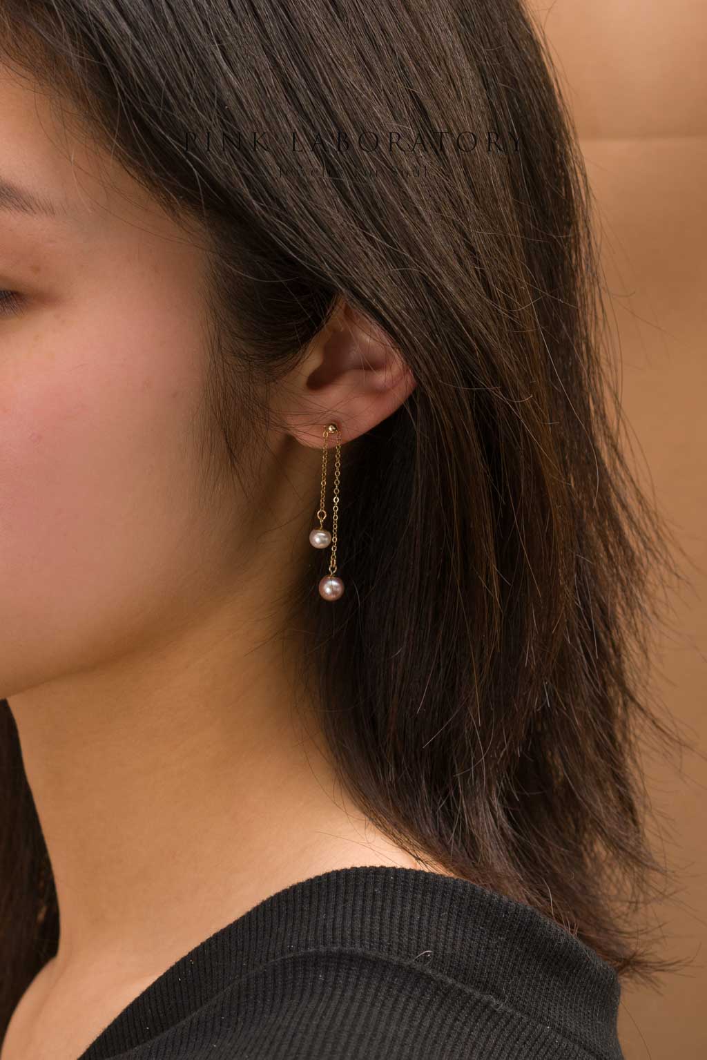 正圓天然淡水珍珠5.5mm黃銅鍍金配件圈耳環