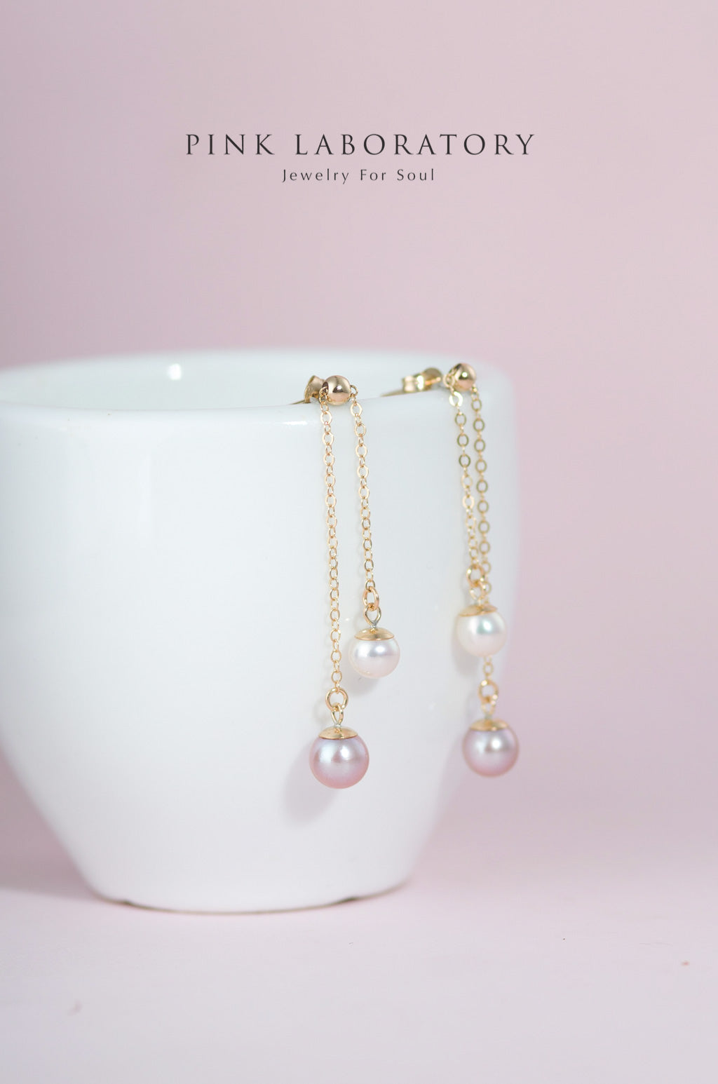 粉紫色正圓天然淡水珍珠14K包金耳環