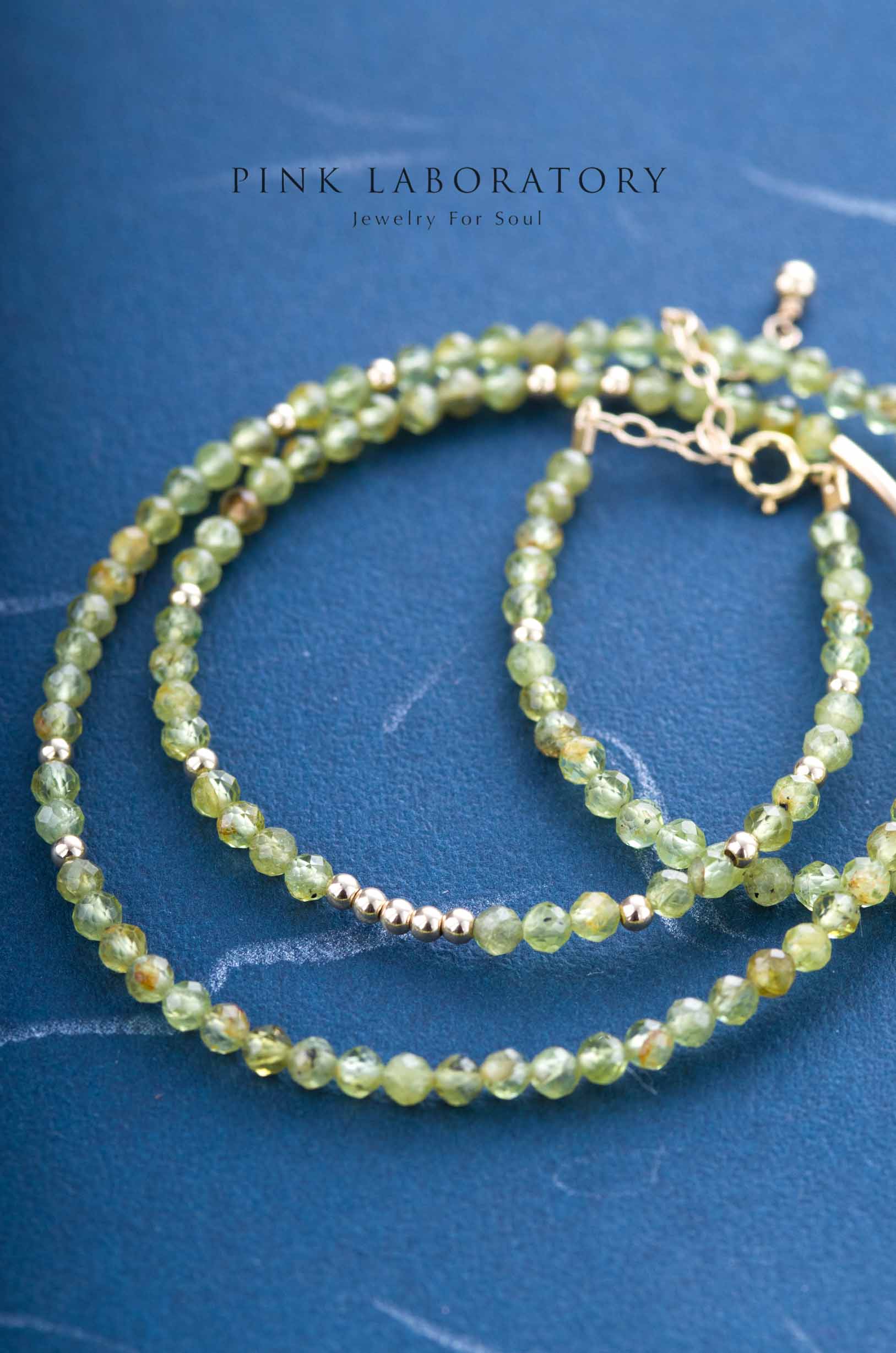 橄欖石極細手鍊 | 三圈 | 3mm | 14K包金