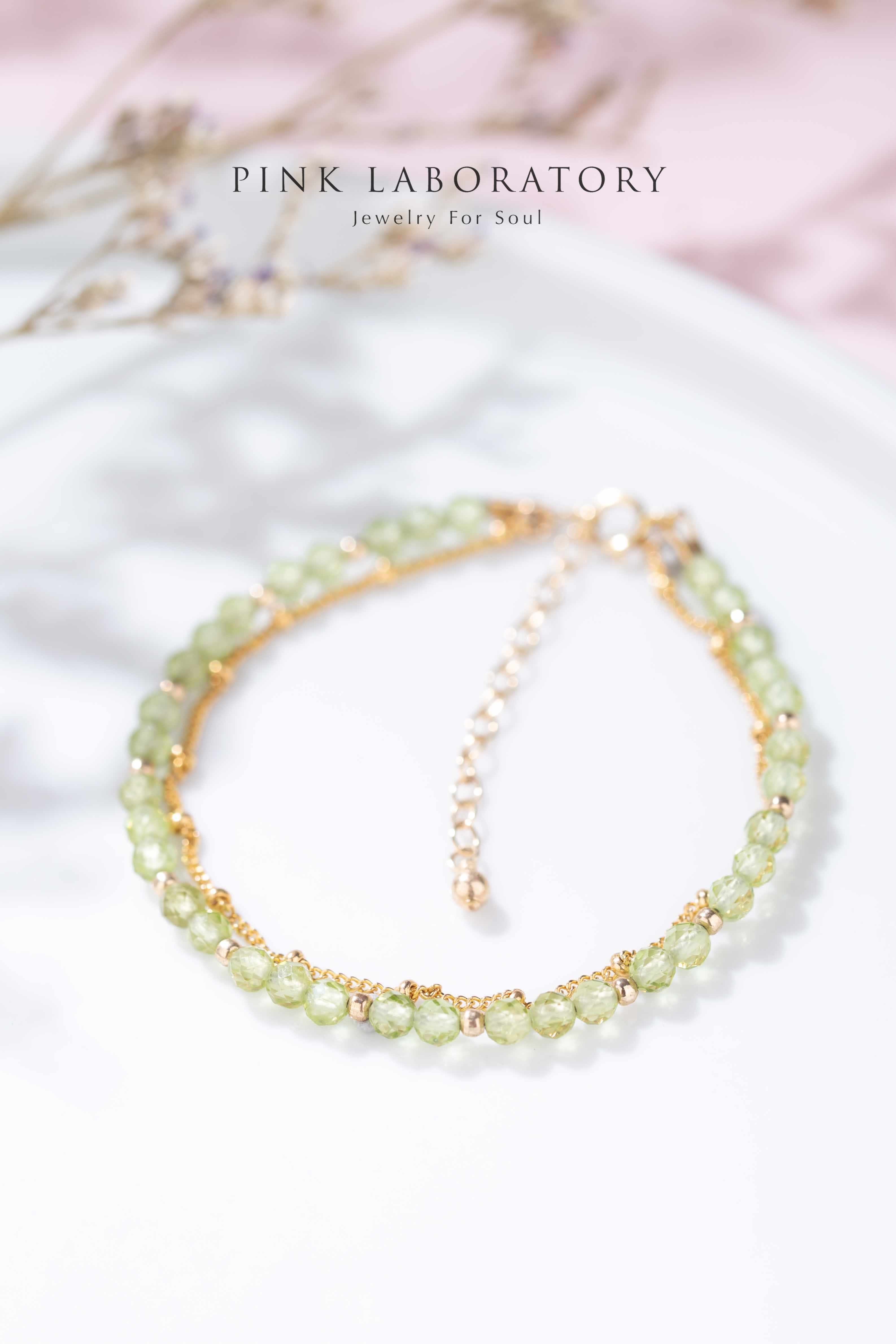 橄欖石 14K包金極細手鍊 | 字母客製 - Pink Laboratory
