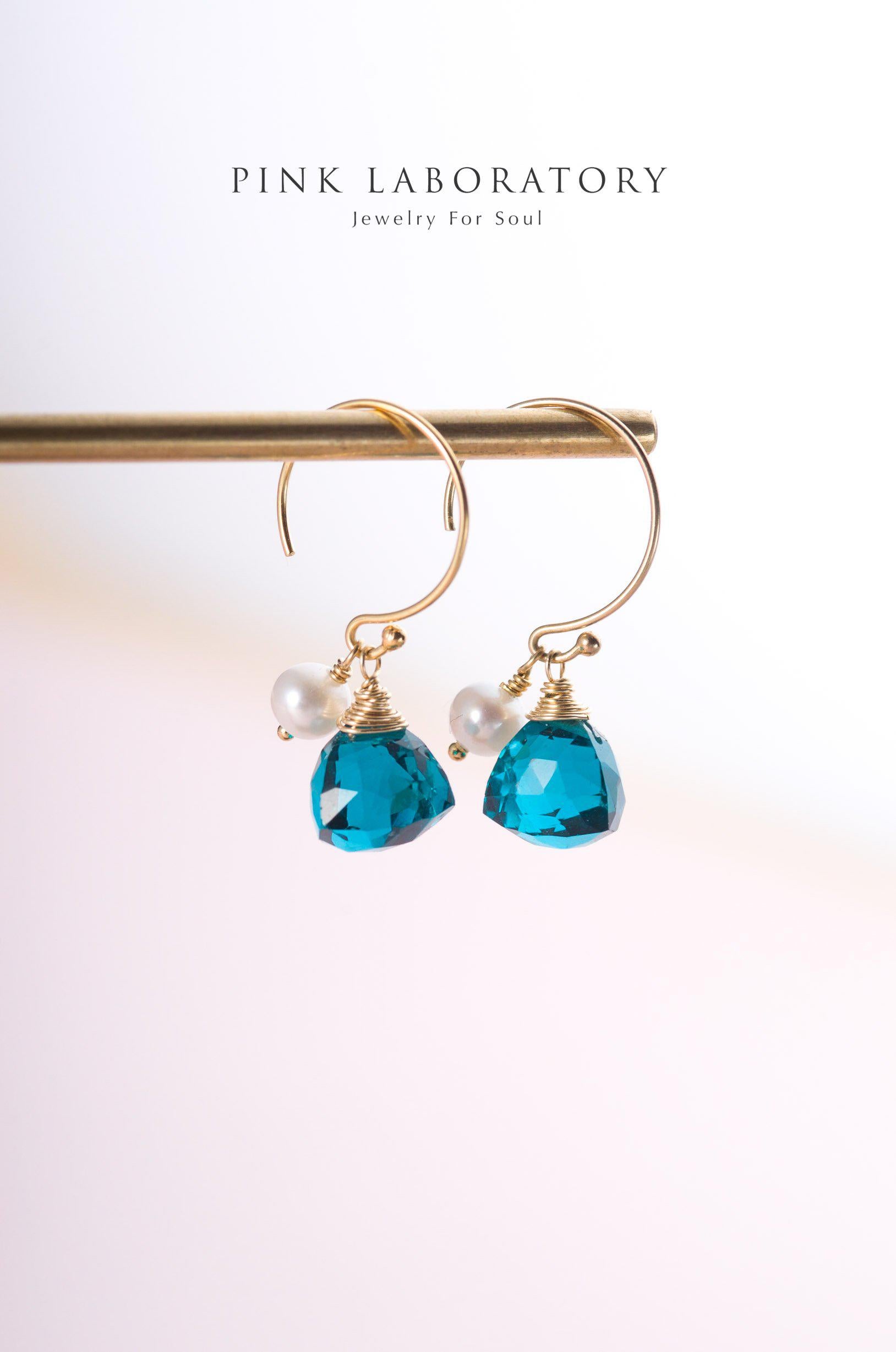 石英石珍珠耳環 | 14K包金 | 925純銀 - Pink Laboratory