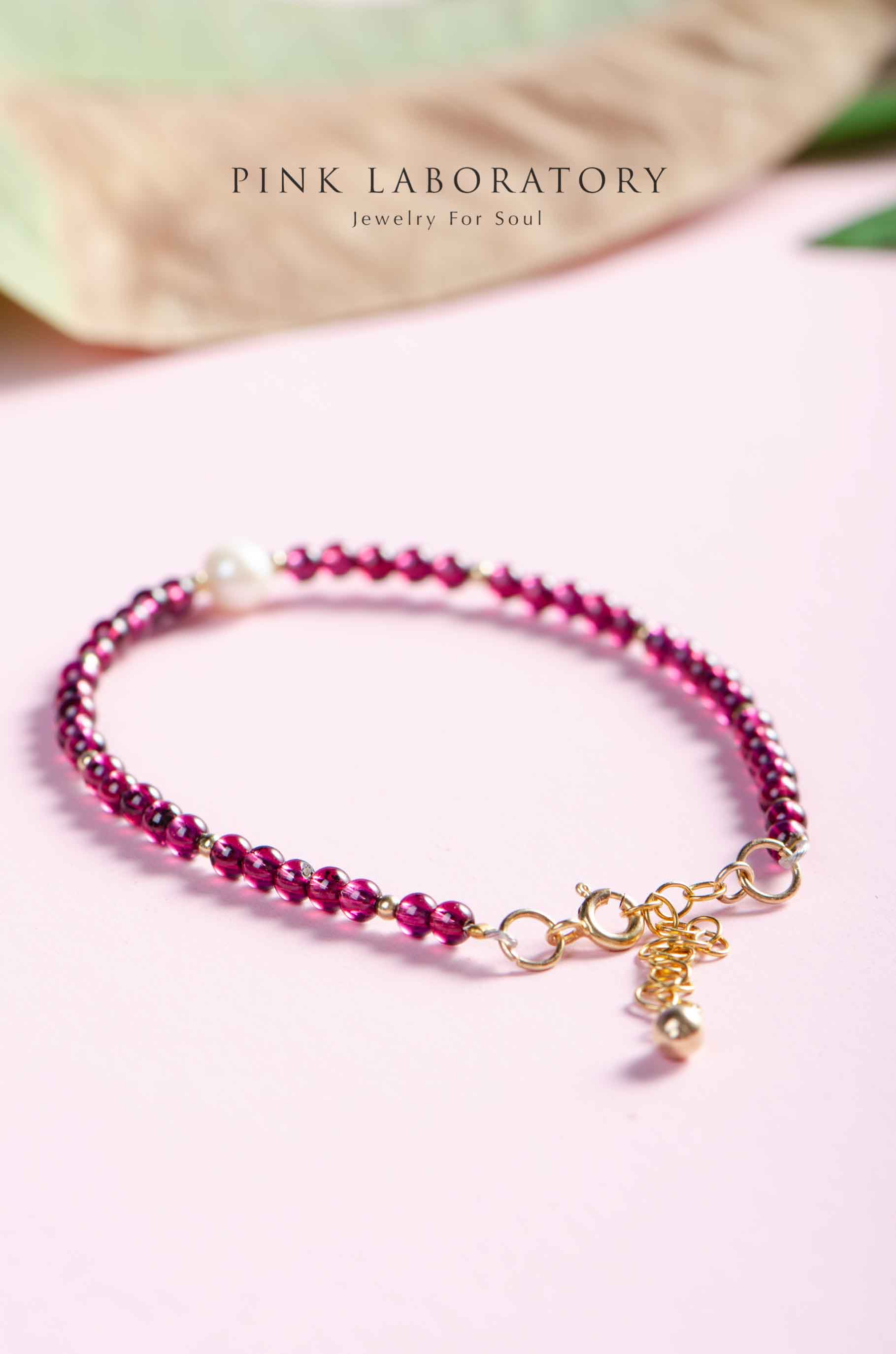 紫牙烏石榴石珍珠手鍊 | 14KGF |