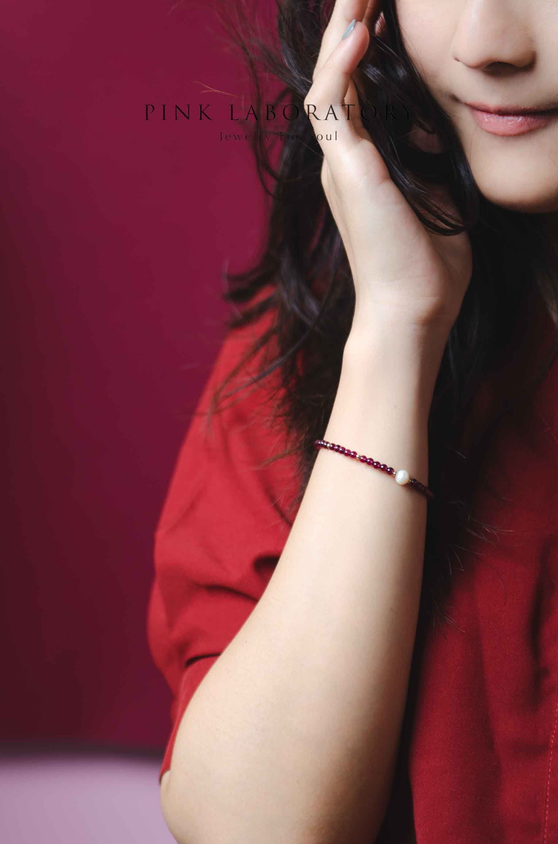 紫牙烏石榴石珍珠手鍊 | 14KGF - Pink Laboratory