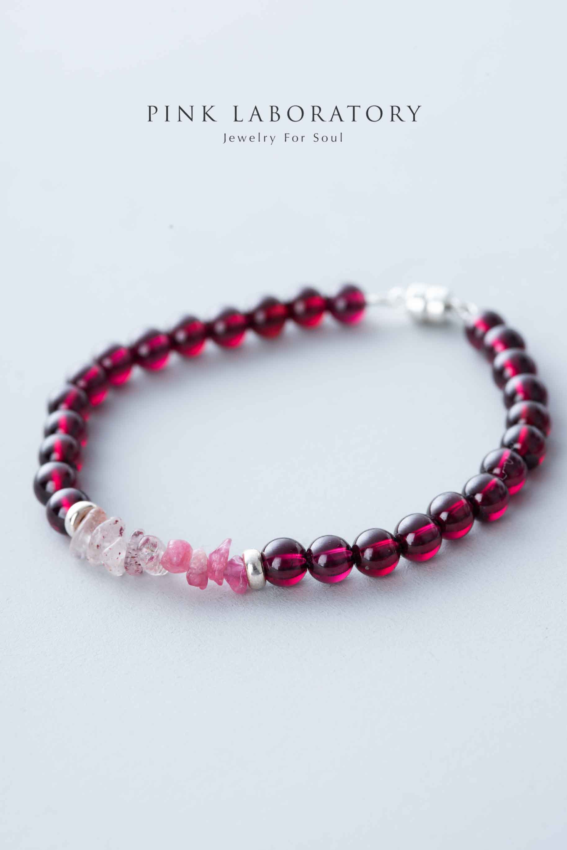 石榴石手鍊 | 草莓晶 | 粉碧璽 | 925純銀 |