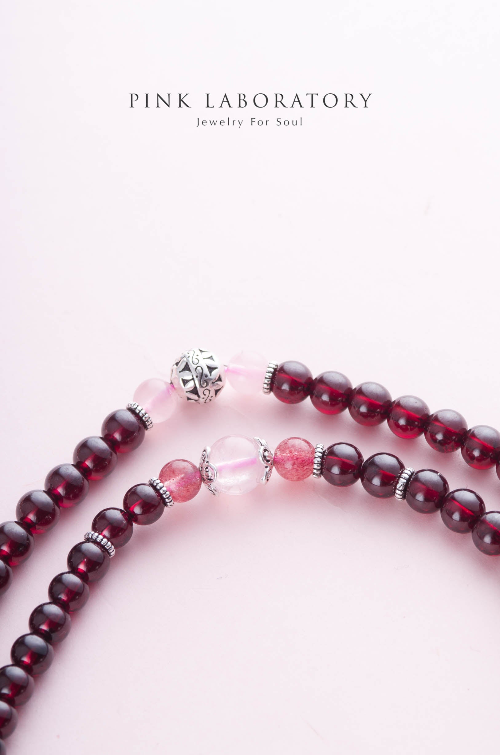 石榴石粉水晶念珠手鍊 | 108佛珠 | 6mm