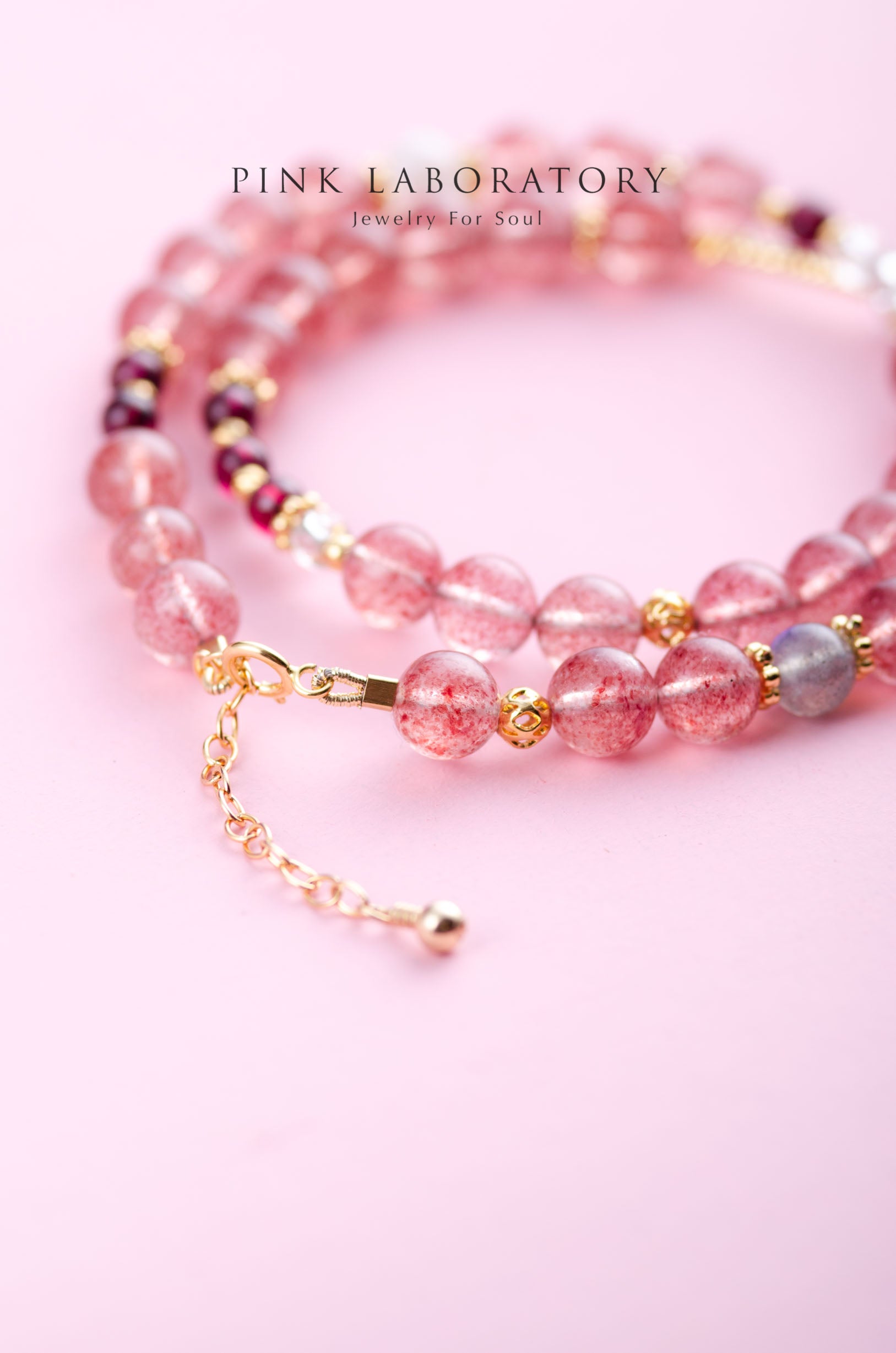 鴿血紅草莓晶紫牙烏6mm手鍊 | 14K鍍金