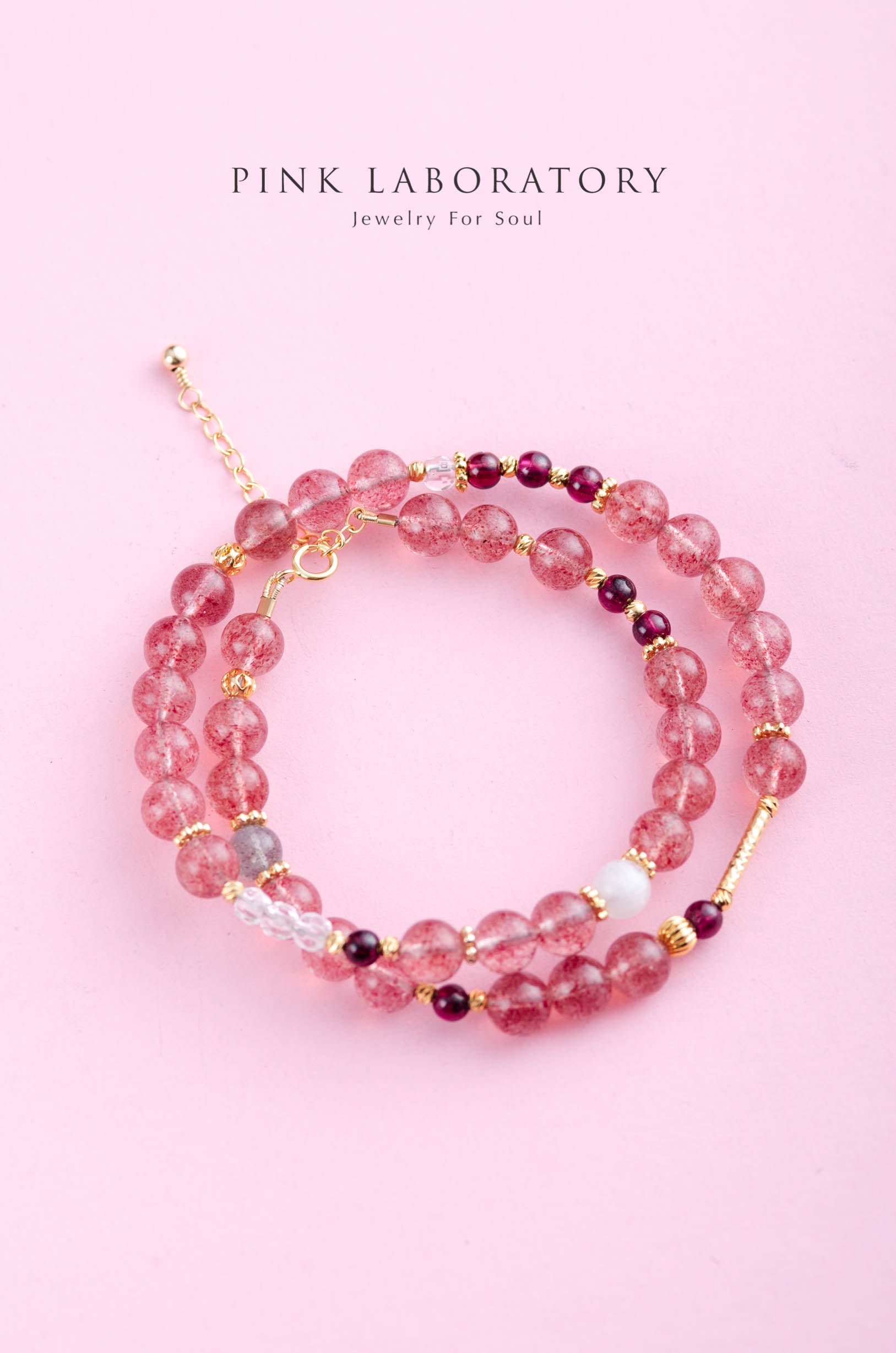 鴿血紅草莓晶紫牙烏6mm手鍊 | 14K鍍金