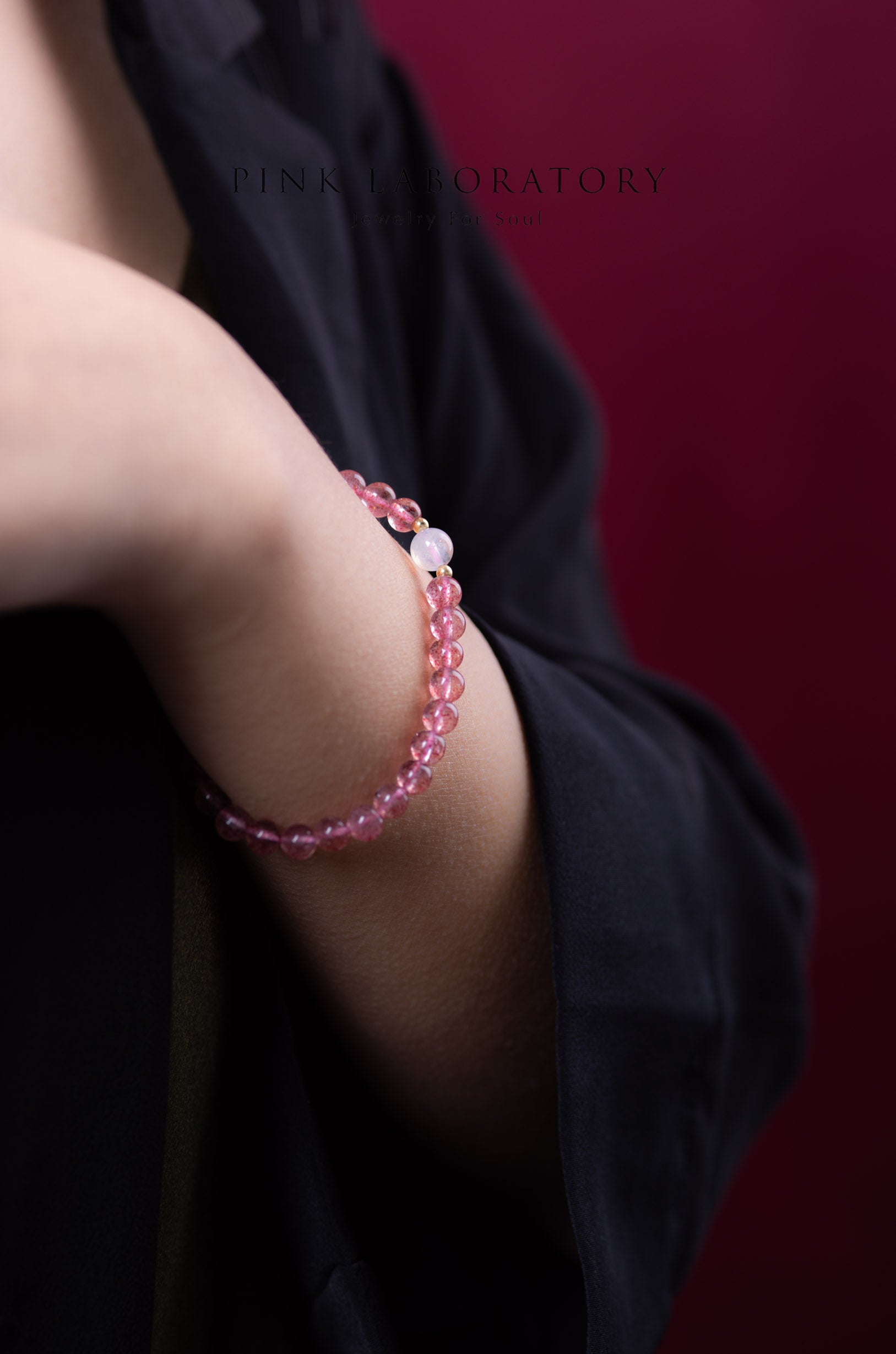 草莓晶月亮石 | 14KGF手鍊 | 柔化內心