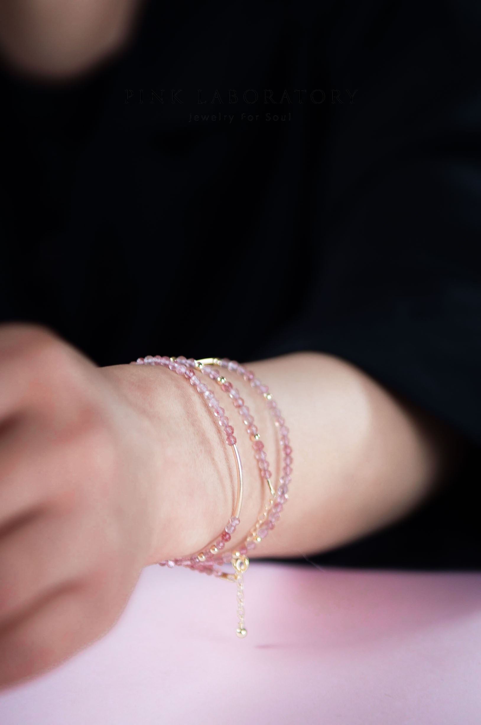 極細草莓晶手鍊 | 三圈 | 14K包金