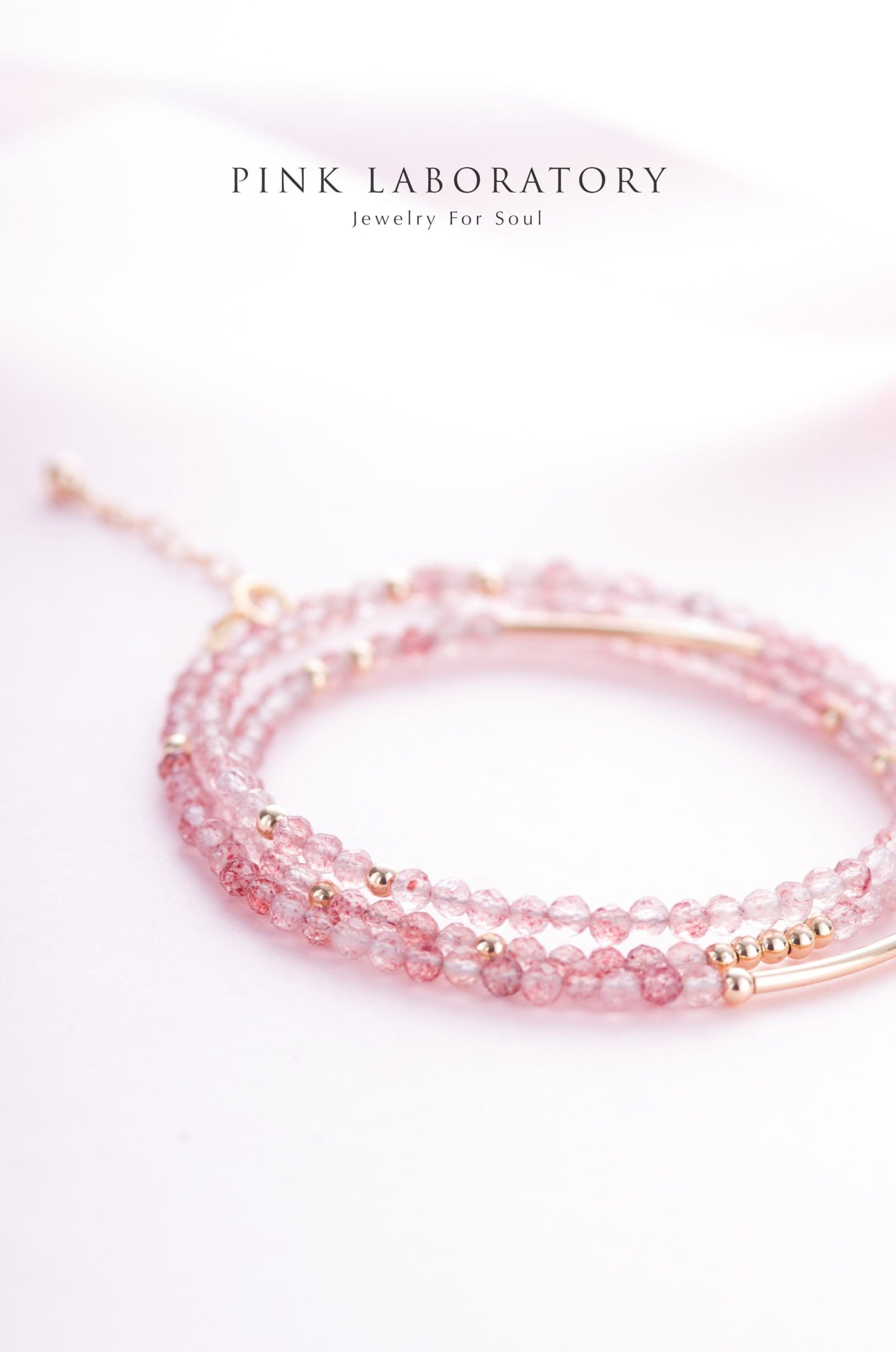 極細草莓晶手鍊 | 三圈 | 14K包金 - Pink Laboratory