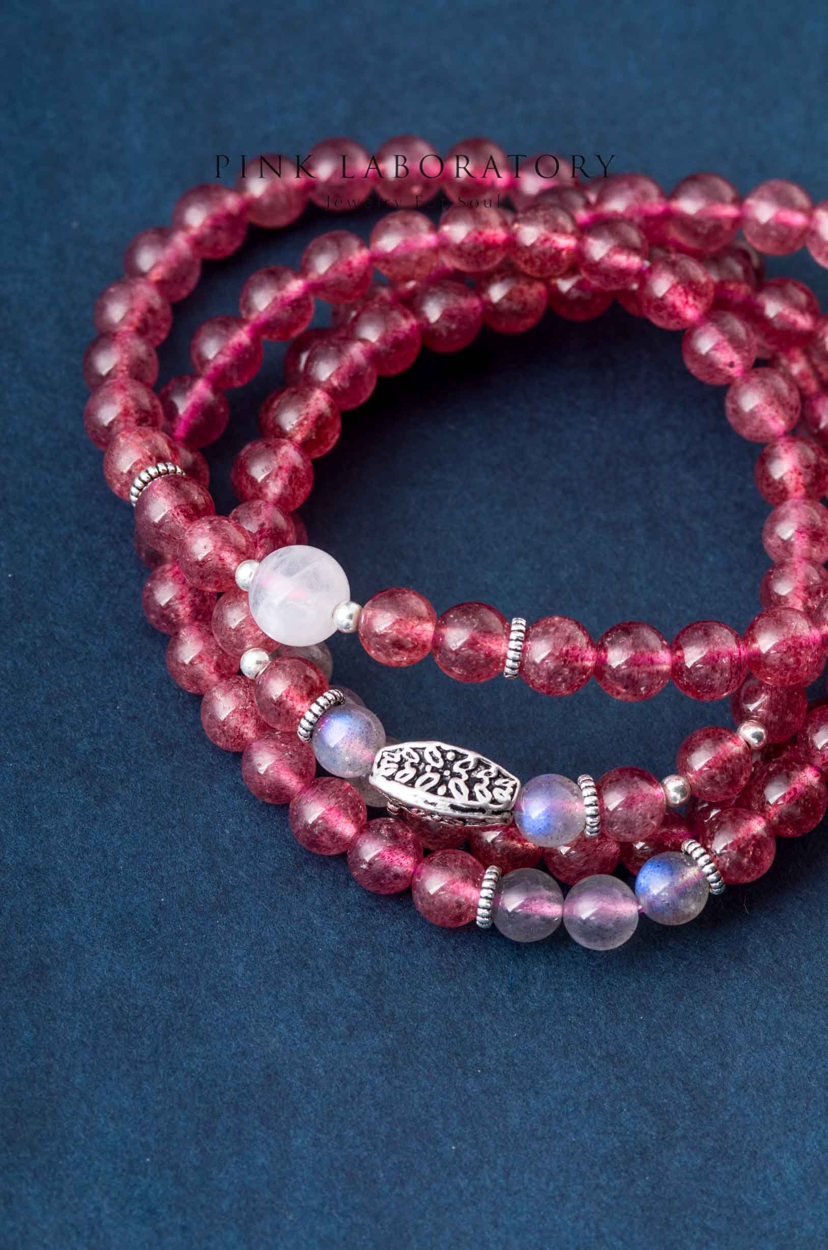 鴿血紅草莓晶6mm 925純銀念珠手鍊 | 108佛珠