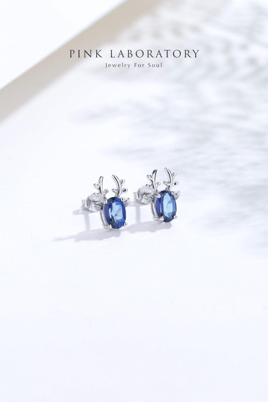倫敦藍托帕石鹿角耳環 | 925純銀鍍白金耳釘 - Pink Laboratory