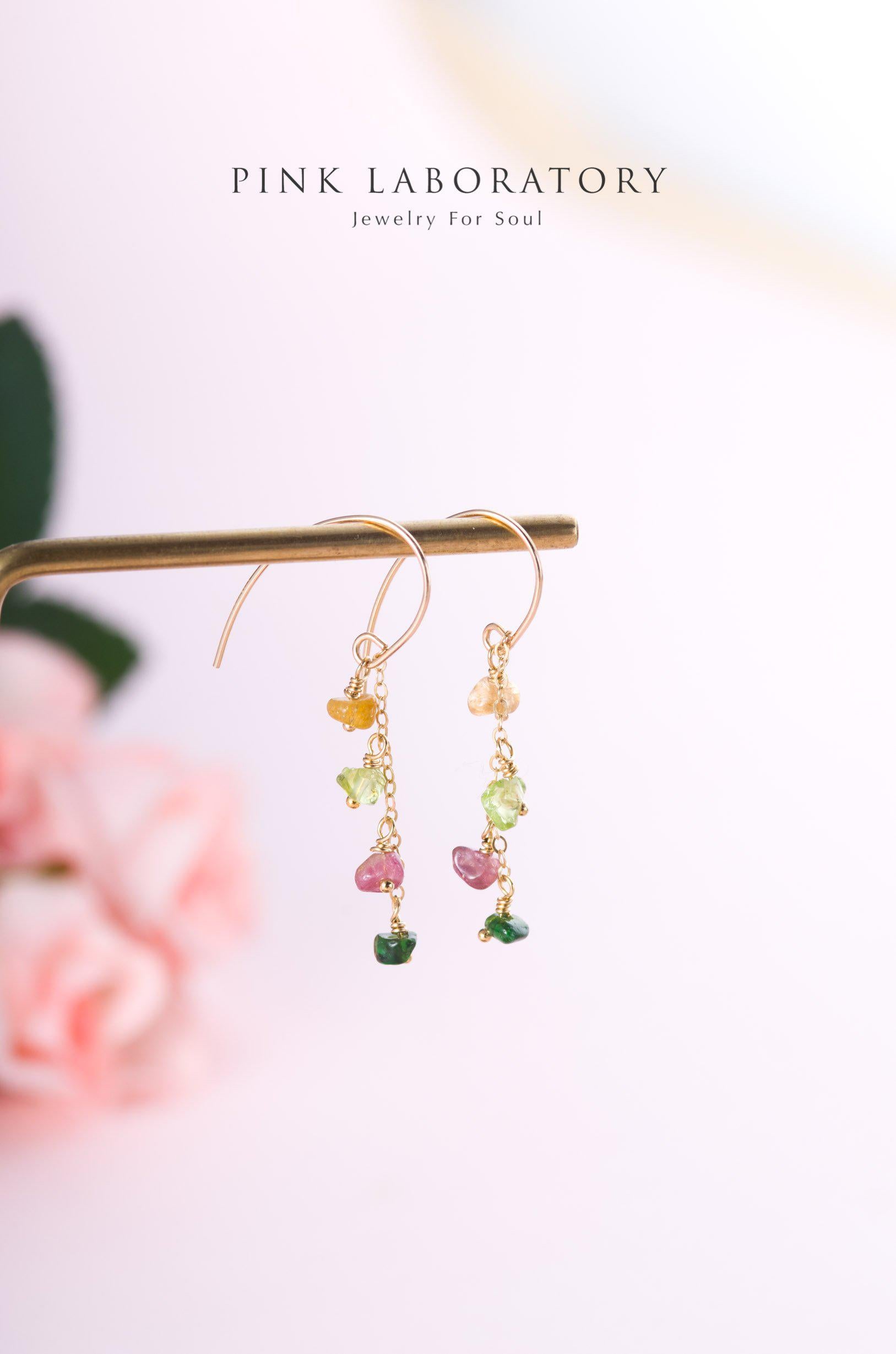 Tourmaline 14K Gold Filled Earrings 碧璽14K包金耳環 - Pink Laboratory