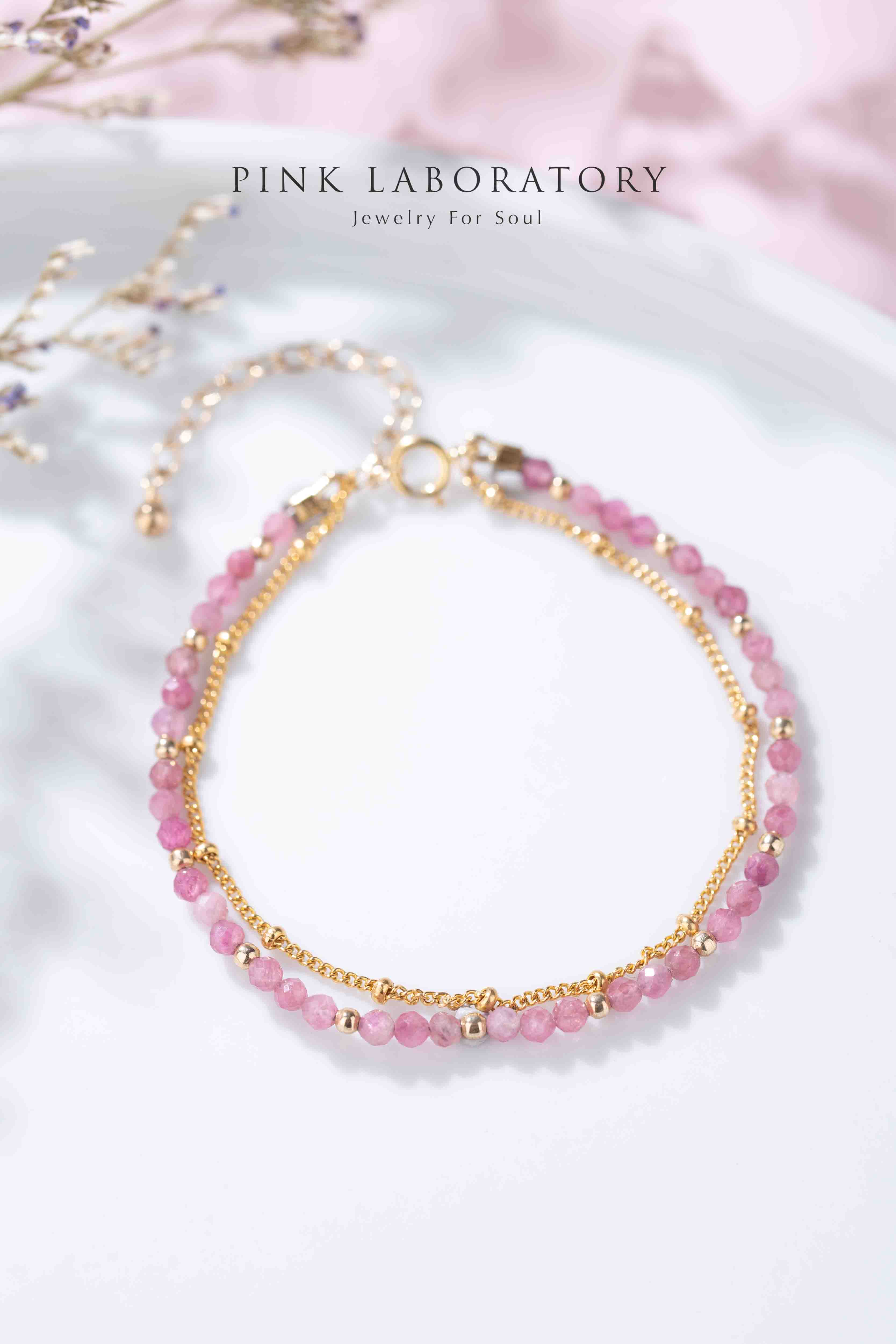 粉紅碧璽14K包金極細手鍊|字母客製