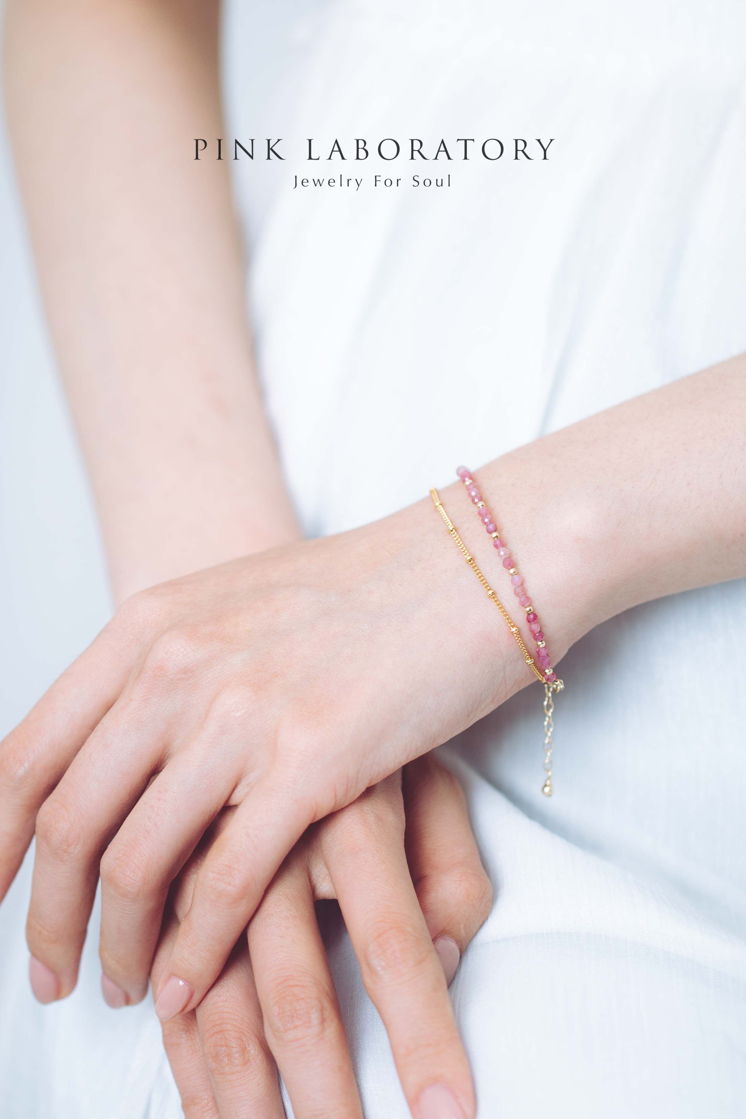 粉紅碧璽14K包金極細手鍊|字母客製