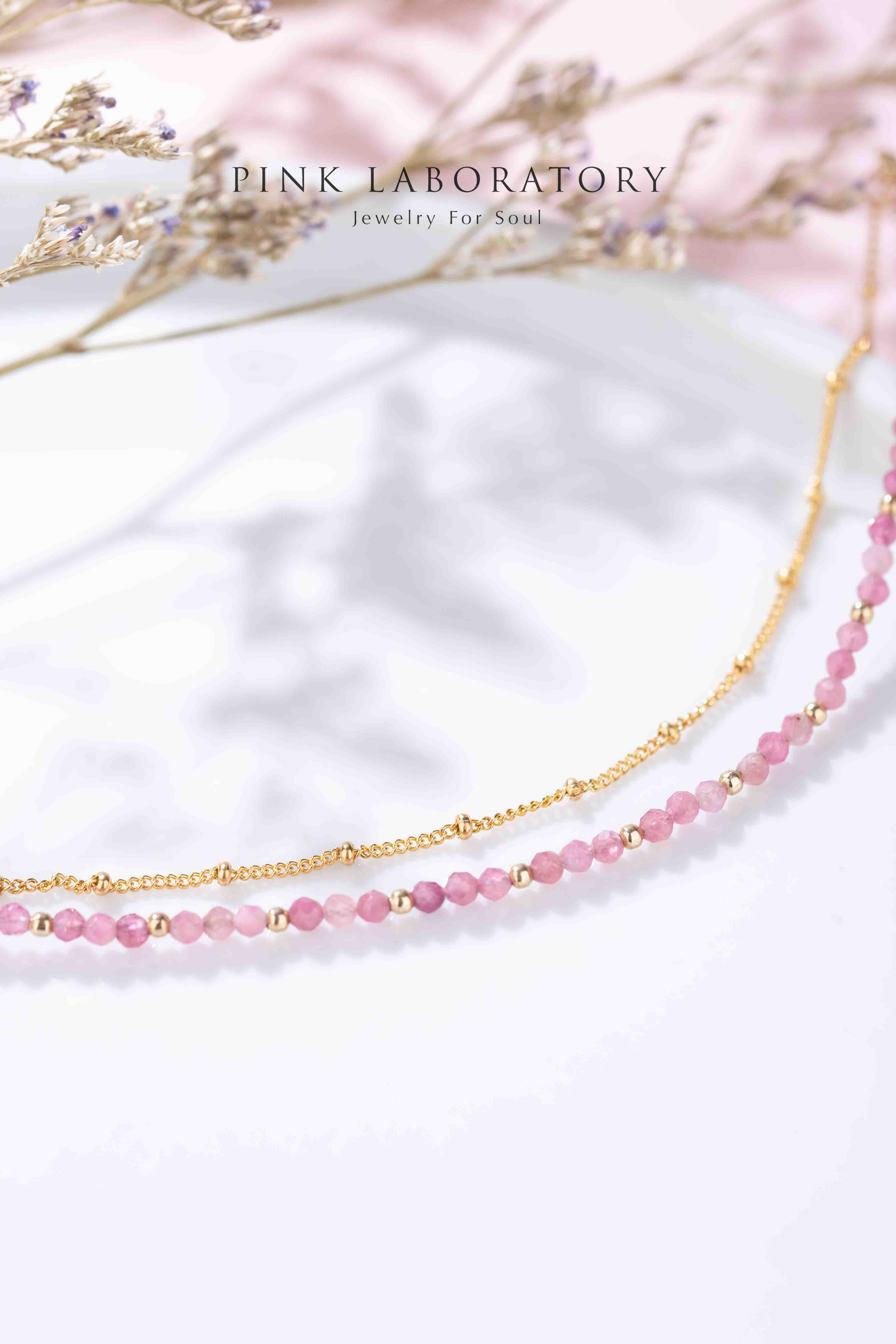 粉紅碧璽14K包金極細手鍊|字母客製