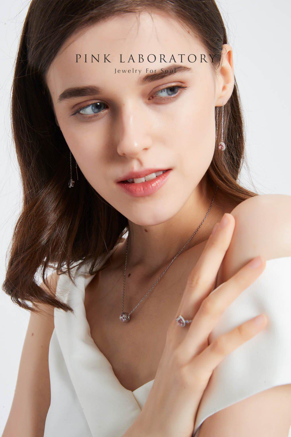 粉紅碧璽耳環 | 925純銀鍍白金耳線 - Pink Laboratory