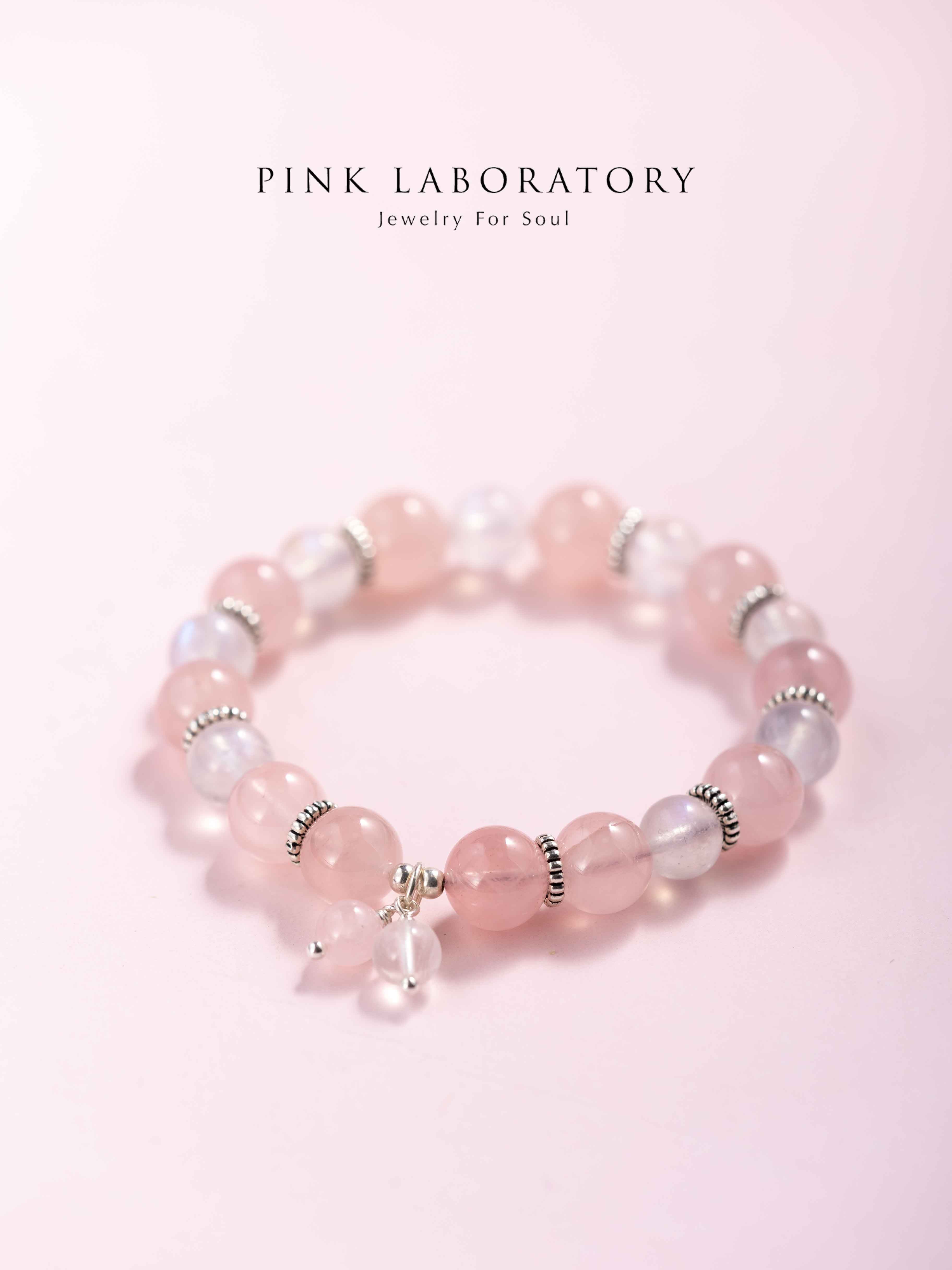 粉水晶月光石925純銀手鍊