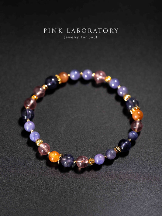 坦桑石菫青石草莓晶14k鍍金手鍊