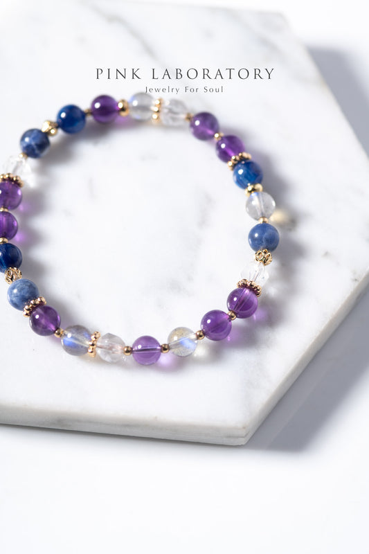 紫水晶藍晶石拉長石設計手鍊