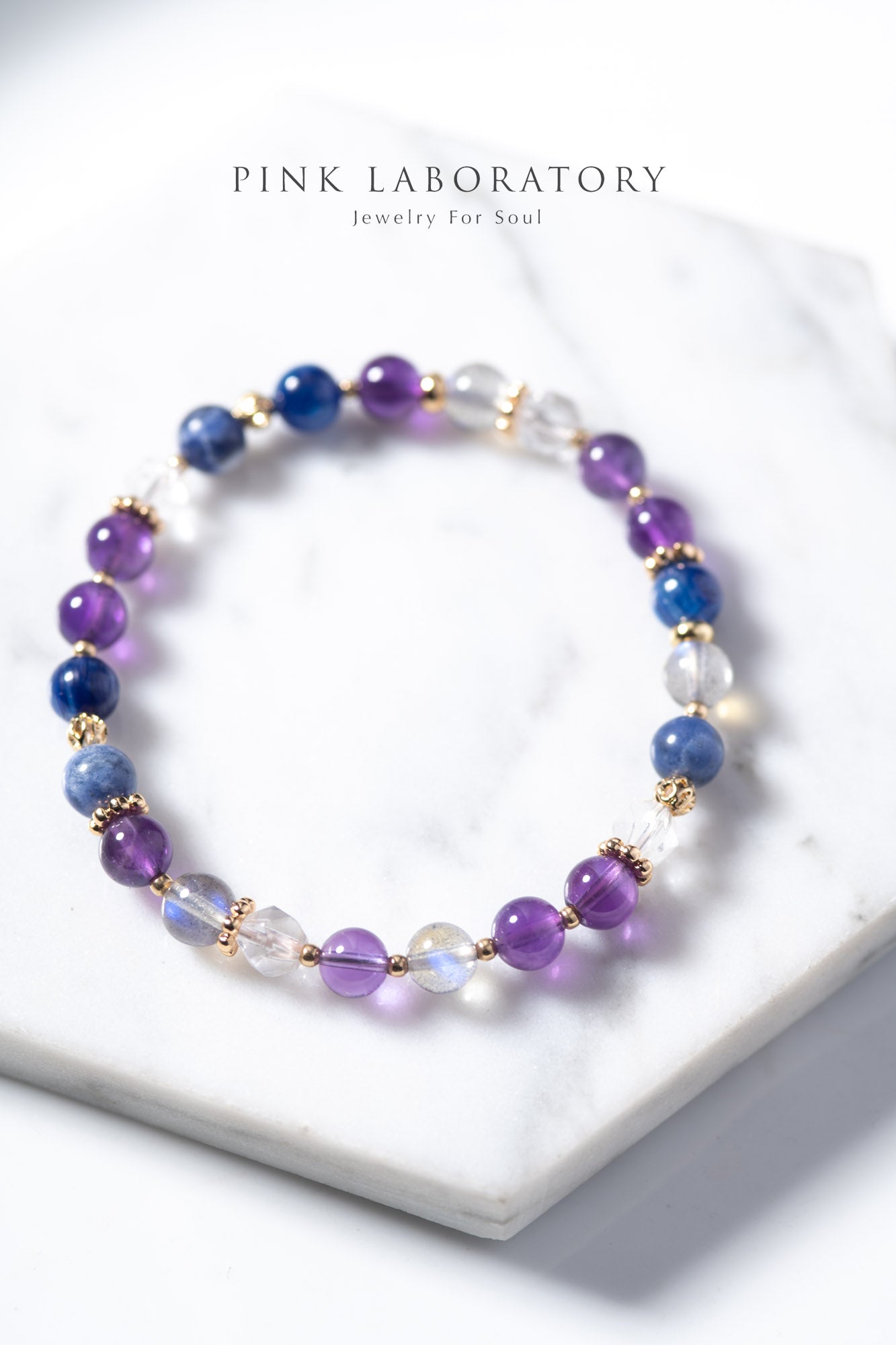 紫水晶藍晶石拉長石設計手鍊