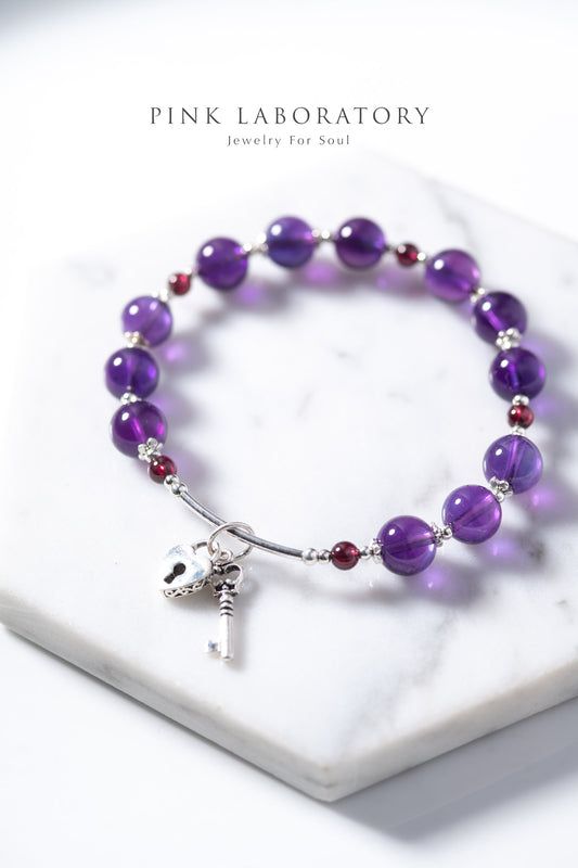 紫水晶石榴石925純銀手鍊