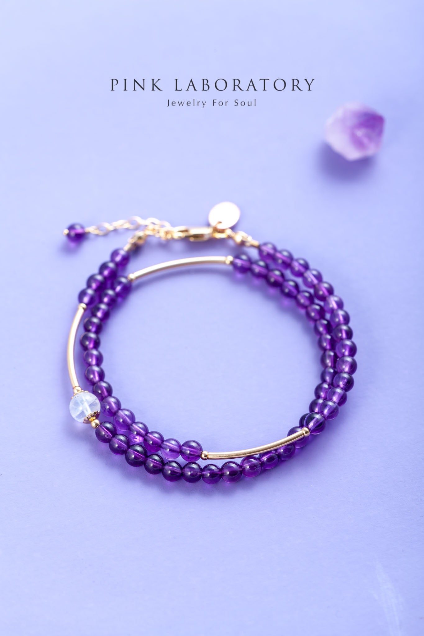 紫水晶月光石14k包金手鍊  
