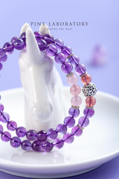 紫水晶草莓晶925純銀雙圈手鍊