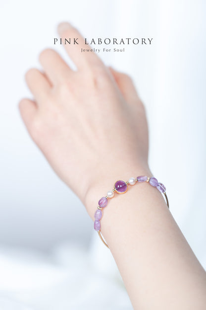 紫水晶天然淡水珍珠14k包金手鍊  