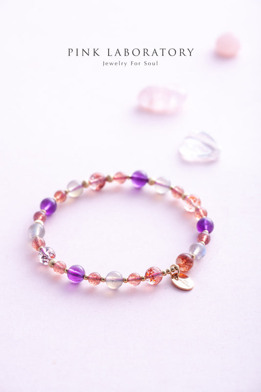 超級七拉長石草莓晶14KGF手鍊