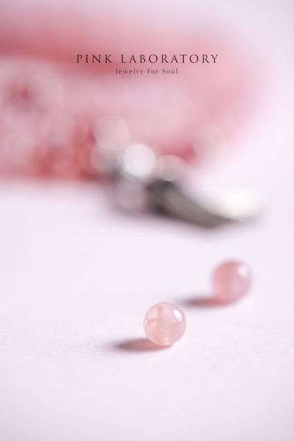 粉水晶草莓晶念珠手鍊 108佛珠 6mm  925純銀手鏈