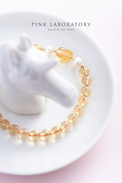黃水晶貔貅珍珠6mm手鍊 | 招財水晶手鍊 |
