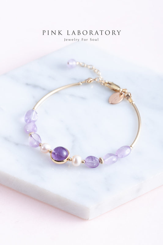 紫水晶天然淡水珍珠14k包金手鍊  