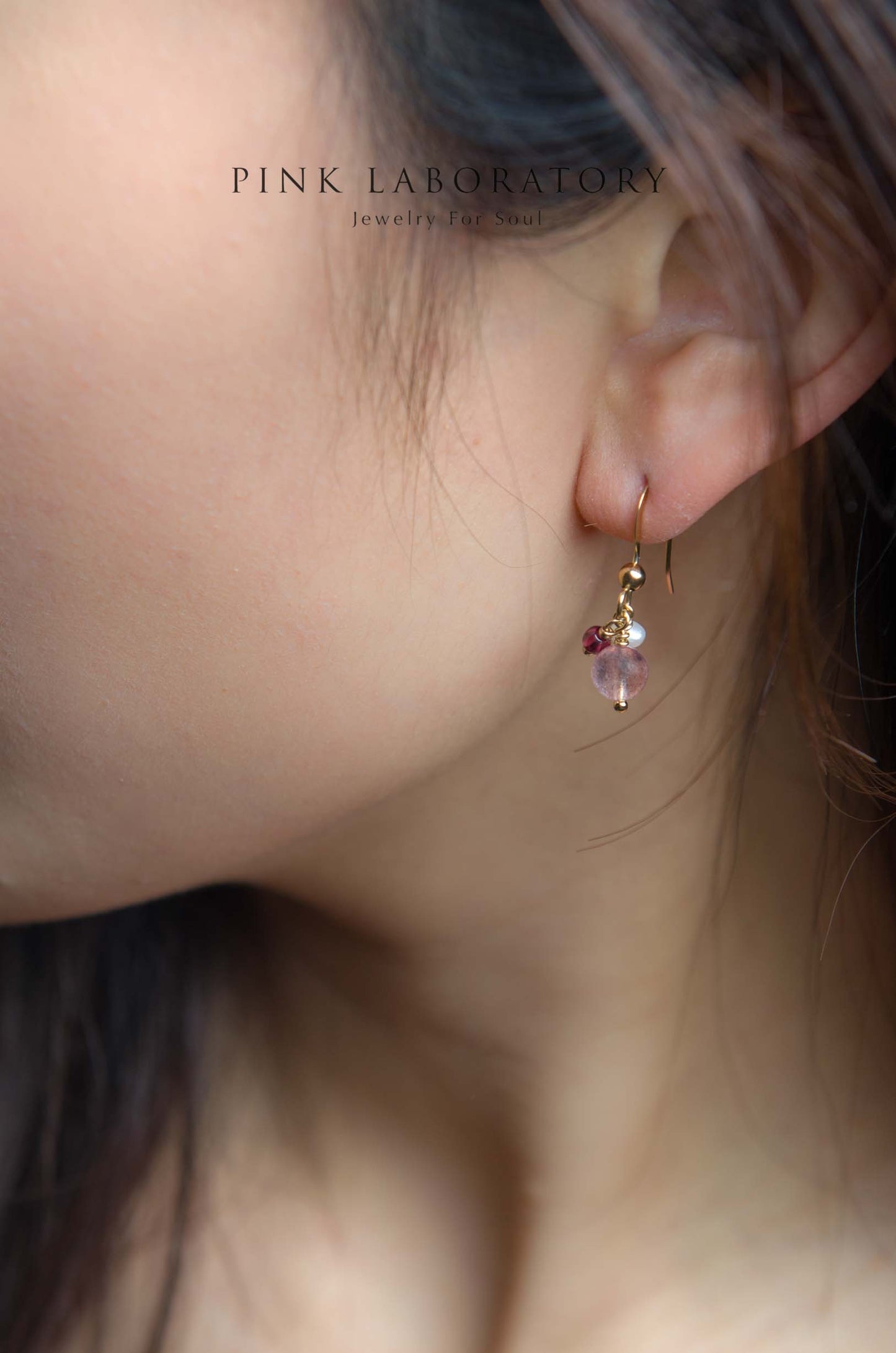 草莓晶石榴石珍珠 | 14K包金 | 純銀耳環