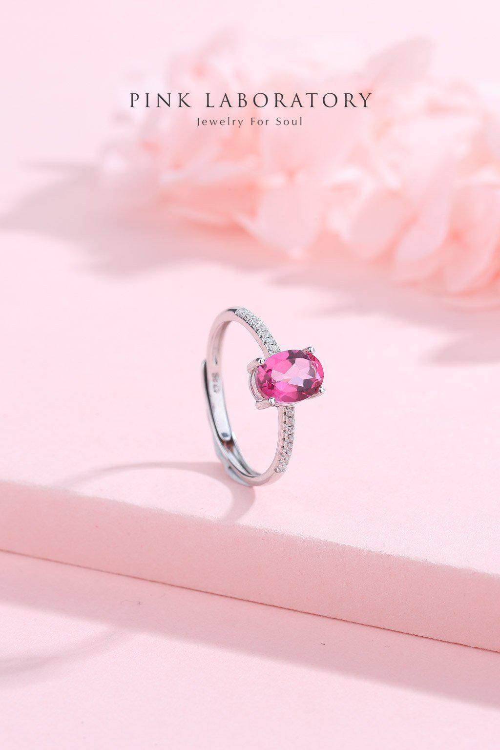 粉紅托帕石戒指 | 925純銀精鍍亮澤白金 - Pink Laboratory