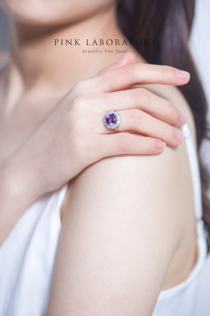 紫水晶公主方形戒指 | 925純銀白金戒指