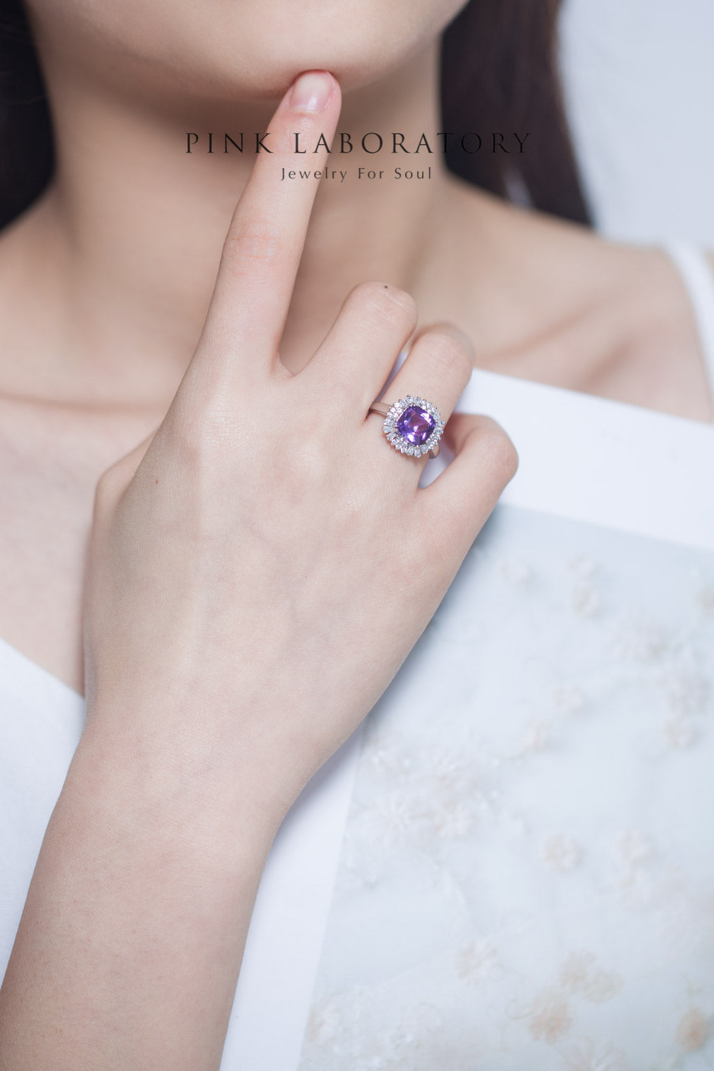 紫水晶公主方形戒指 | 925純銀白金戒指