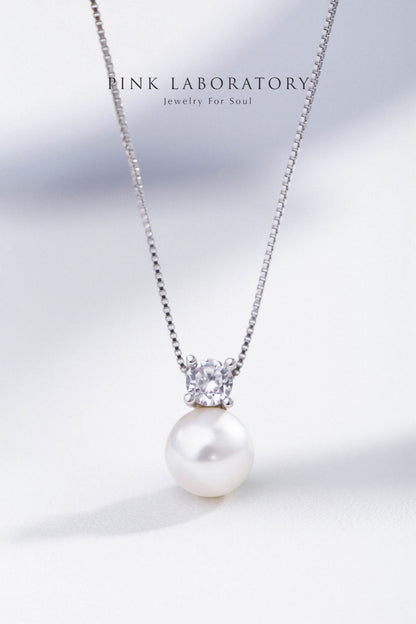 天然淡水珍珠925純銀精鍍亮澤白金項鍊