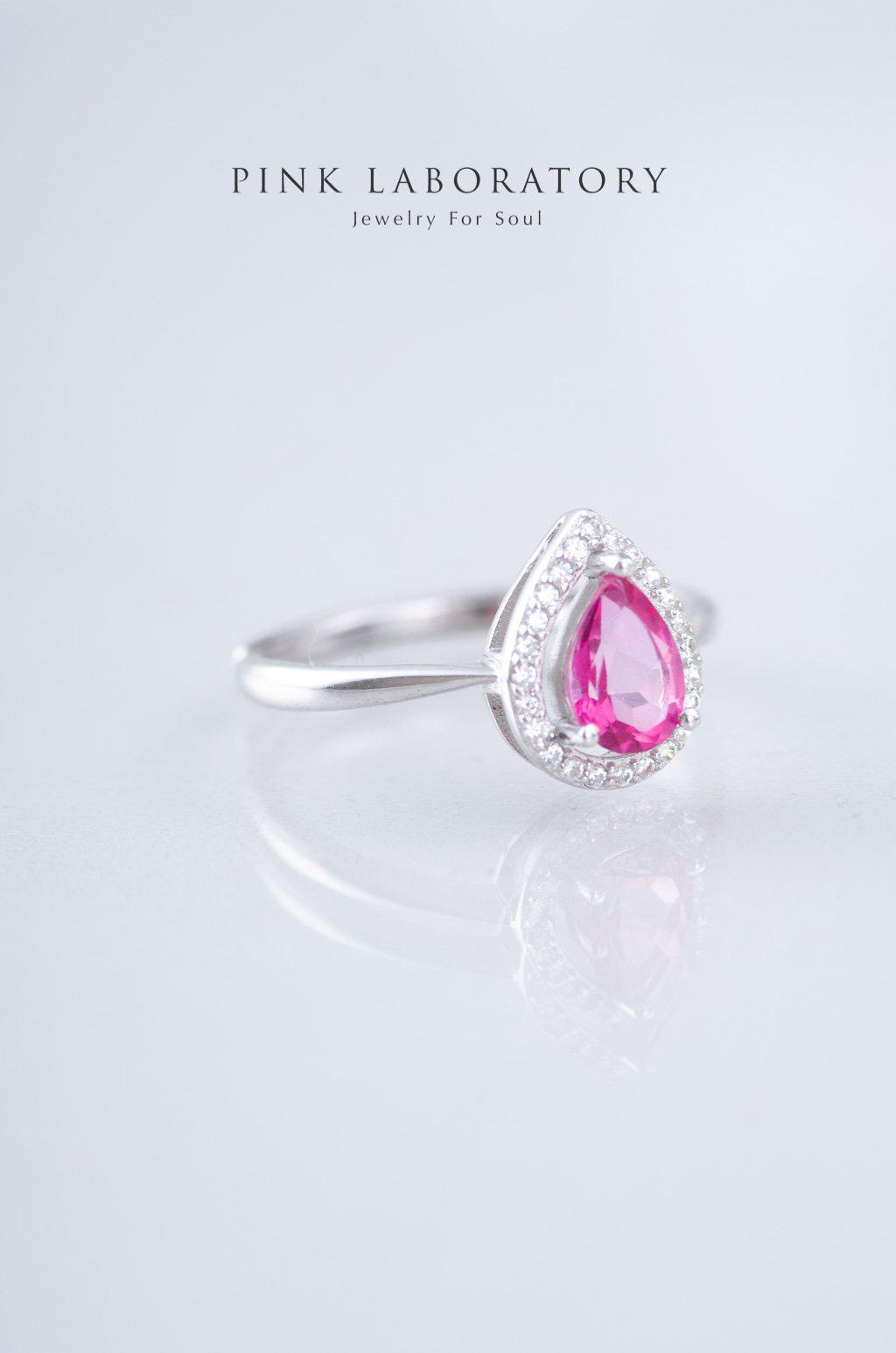 粉紅托帕石鋯石925純銀戒指 - Pink Laboratory