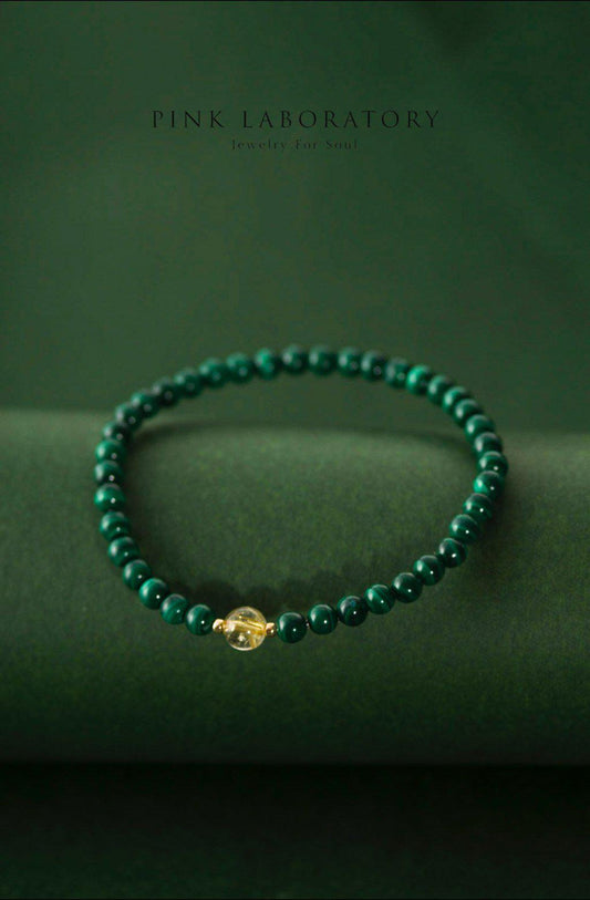 孔雀石金髮晶14KGF手鏈 - Pink Laboratory