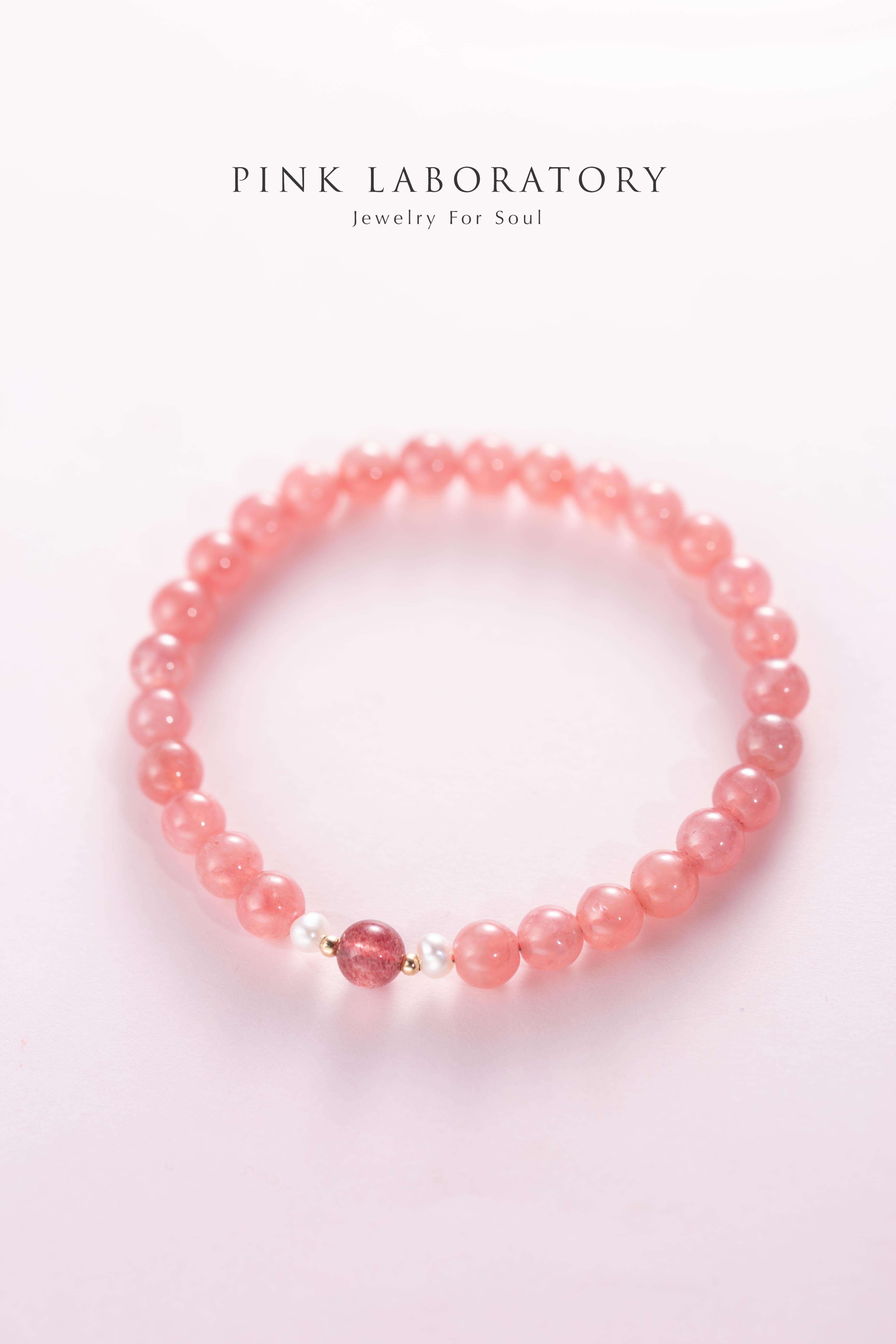 冰種紅紋石草莓晶珍珠14KGF愛情水晶手鍊