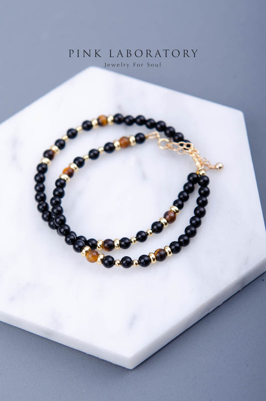 黑瑪瑙虎眼石14K鍍金手鍊