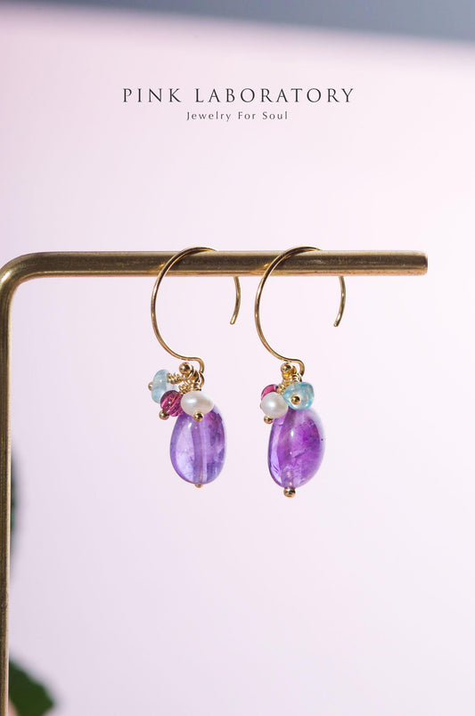 紫水晶石榴石耳環 | 14K包金 | 925純銀 - Pink Laboratory
