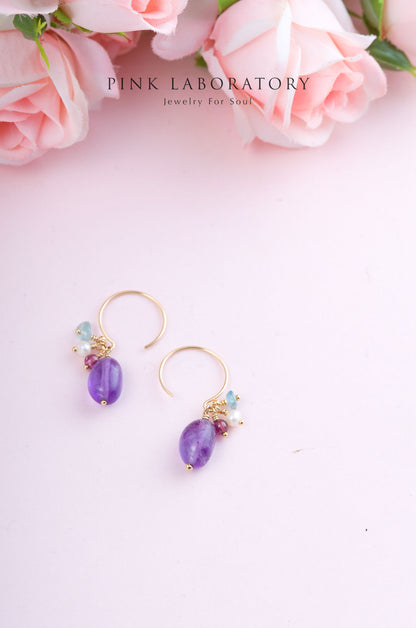 紫水晶石榴石耳環 | 14K包金 | 925純銀