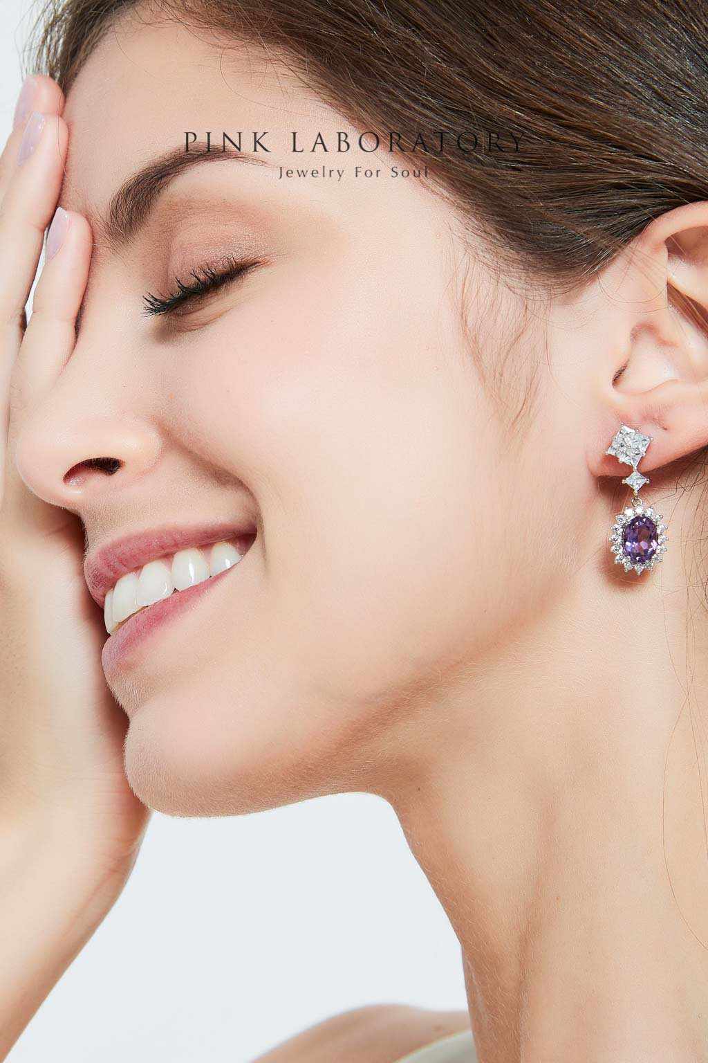 紫水晶耳環 | 925純銀鍍白金 - Pink Laboratory