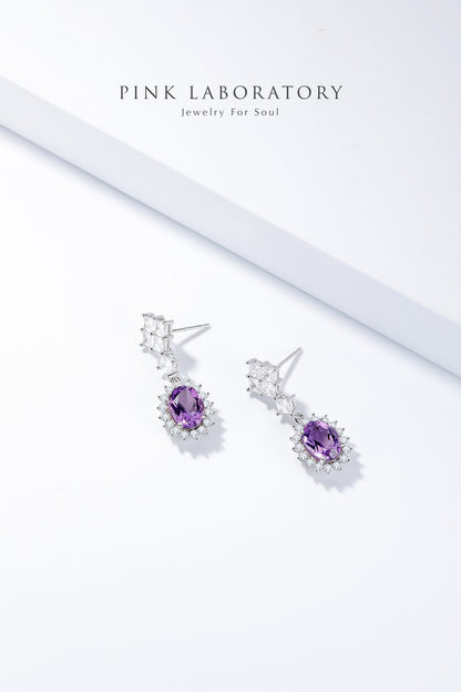 紫水晶耳環 | 925純銀鍍白金