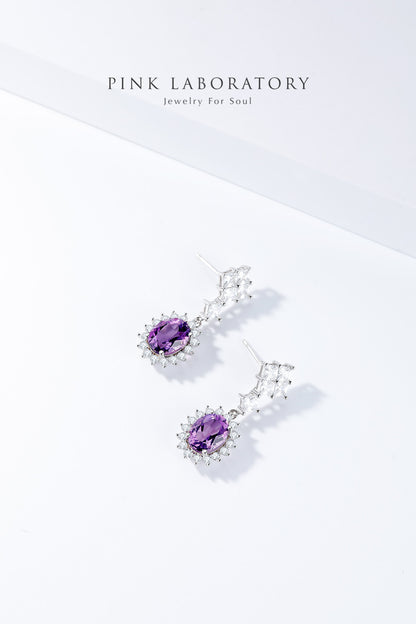 紫水晶耳環 | 925純銀鍍白金