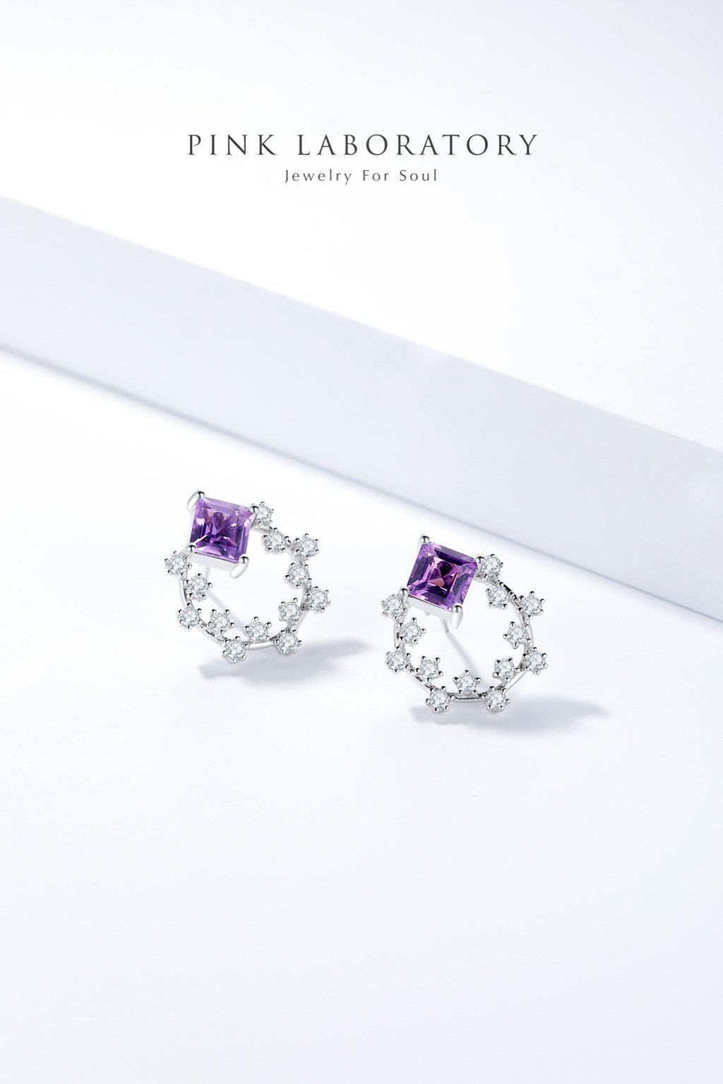 紫水晶星星耳環 | 925純銀鍍白金耳釘 - Pink Laboratory