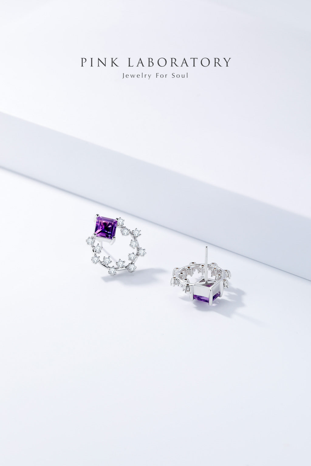 紫水晶星星耳環 | 925純銀鍍白金耳釘